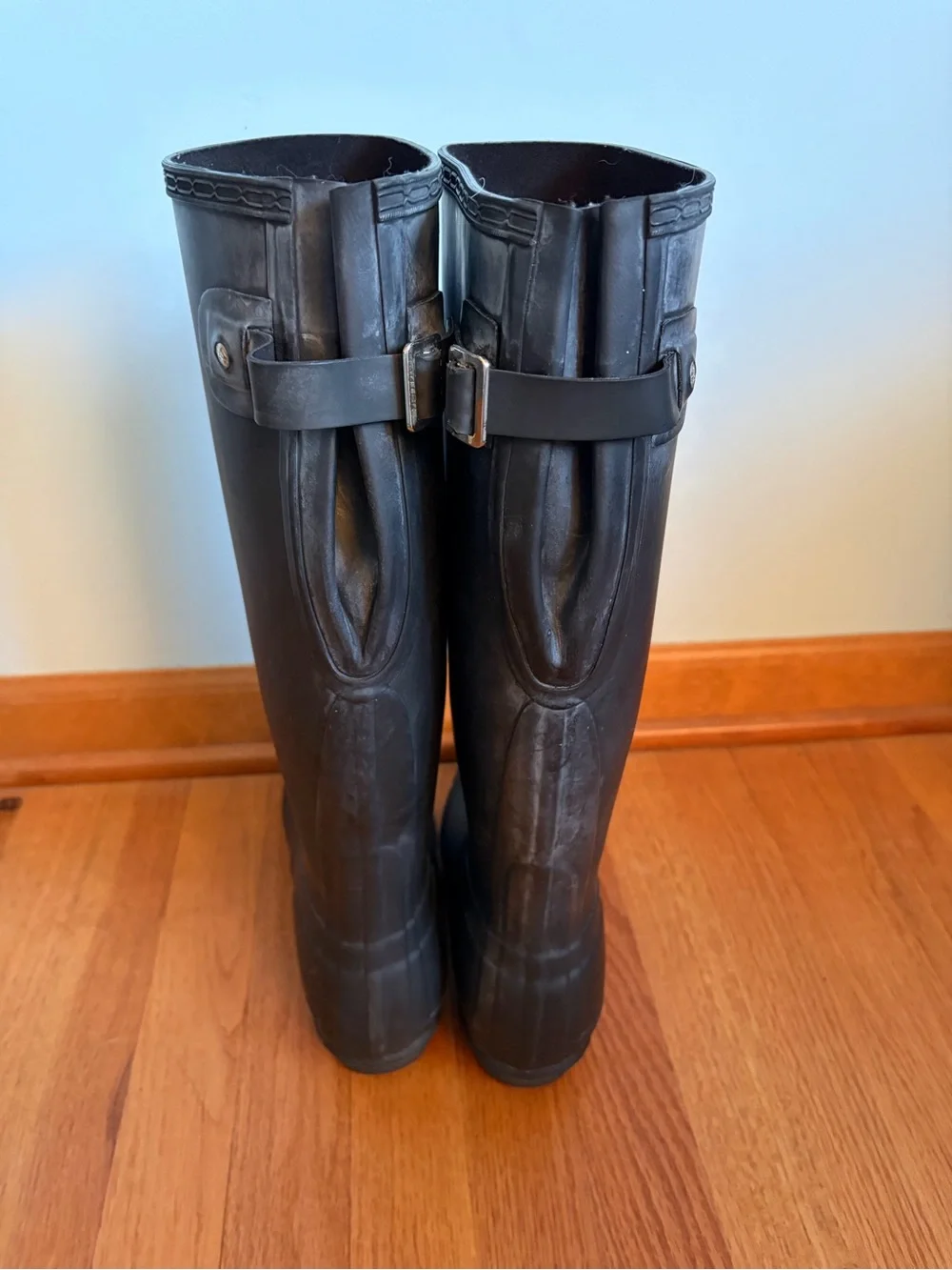 Hunter Black Rain Boots with Gray Fleece Liners